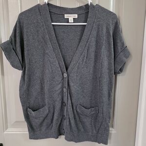 Coldwater Creek Womans Medium Gray Button Down Cardigan Short Sleeve